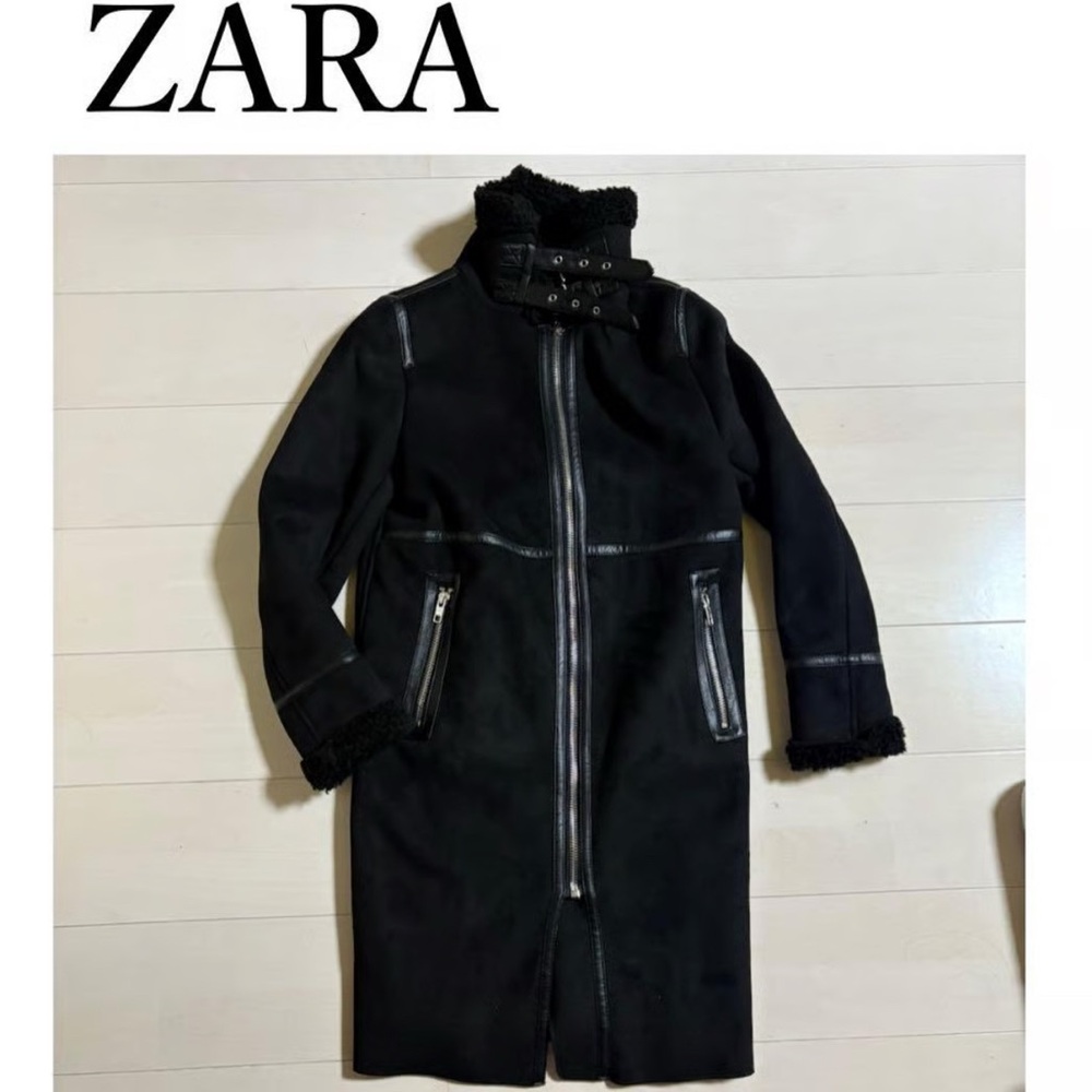 Zara Black Coat with Faux Fur and Zipper Accents